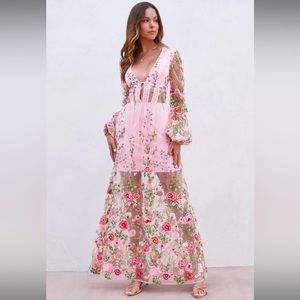 Embroidered Floral Pink Maxi Dress